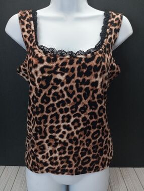 Frankee & Skylarr Y2K Indie Sleeze Leopard Print Lace Trim Fitted Tank Top